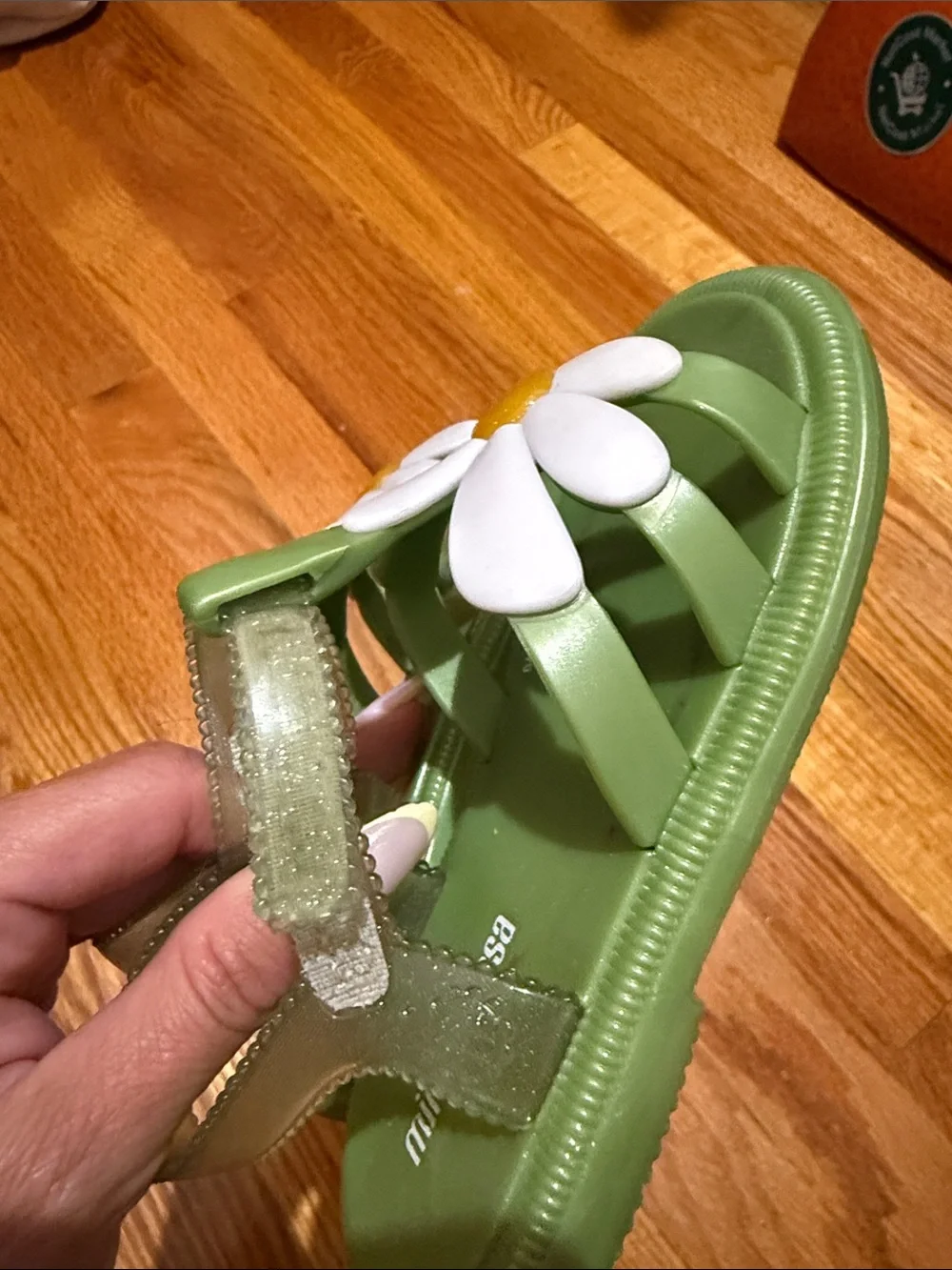 Mini Melissa Light Green Sandals with White Daisy Accent